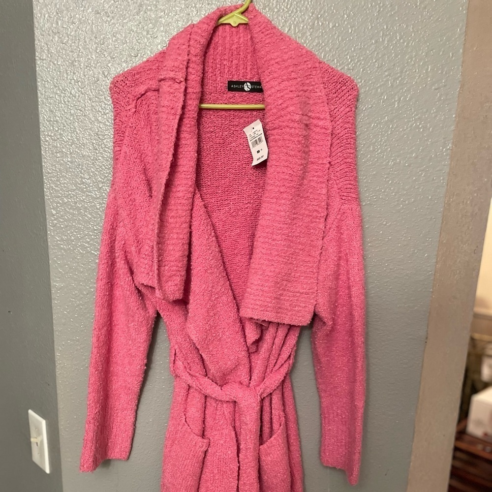 Ashley Stewart pink sweater dress with belt
